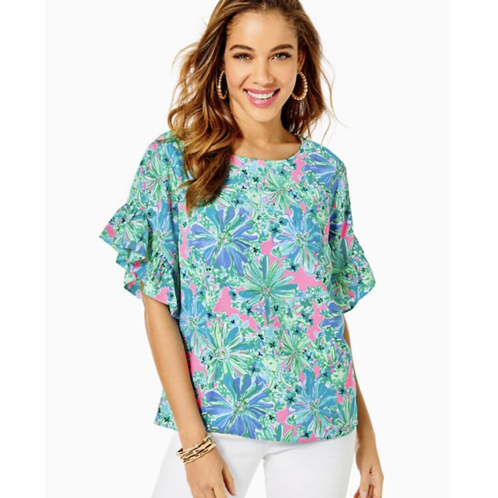 Lilly Pulitzer Women Darlah Lileeze Top S Soleil Pink Good Hare Day Shor…